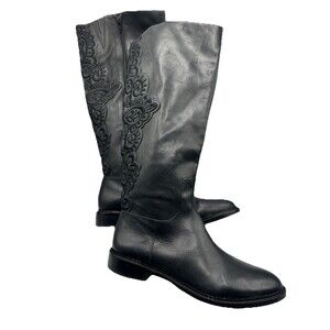 Gianni bini eldaa embroidered leather full zip riding boots black size 9.5